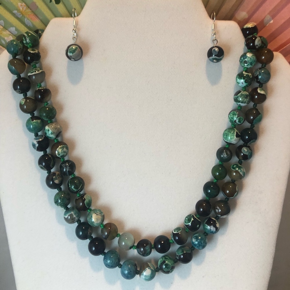 Natural Green Agate 10mm necklaces and earrings